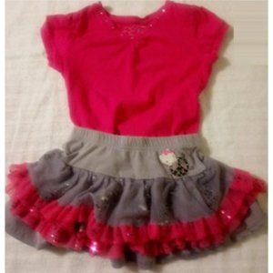 Hello Kitty Girls' Mesh Skirt   Grey and Pink with Pink Shirt     Size  XS 4/5